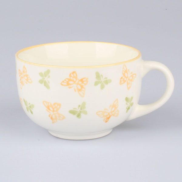 Porcelánová šálka široká s motýlmi (oranžová)