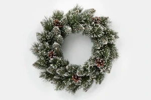 Vianočný veniec borovica zamrznutá 40 cm – Prírodný zasnežený adventný veniec